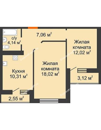 2 комнатная квартира 54,39 м² в ЖК Губернский, дом Литер 29