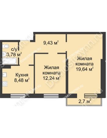 2 комнатная квартира 54,38 м² в ЖК Тридесятое (Экопарк Березовка), дом № 23