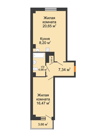 2 комнатная квартира 59,38 м² в ЖК Сокол на Оганова, дом Литер 2
