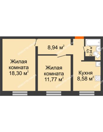 2 комнатная квартира 50,53 м² в ЖК Корабли, дом № 9-1