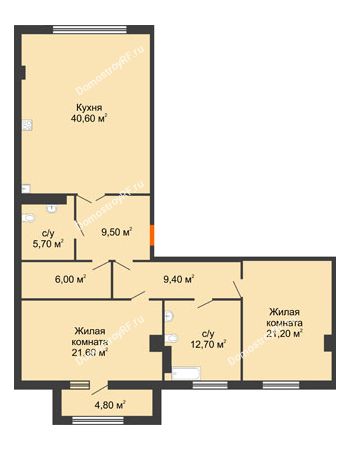 2 комнатная квартира 127,45 м² - ЖК ROLE CLEF
