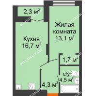 1 комнатная квартира 41,45 м² в ЖК Заречье, дом № 1, секция 2 - планировка