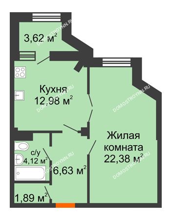 1 комнатная квартира 49,81 м² в ЖК Дом на Провиантской, дом № 12