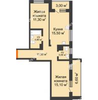2 комнатная квартира 70,4 м² в ЖК Подкова на Цветочной, дом № 9 - планировка