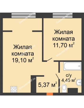 2 комнатная квартира 40,62 м² в ЖК Европейский берег, дом ГП-9 "Дом Монако"