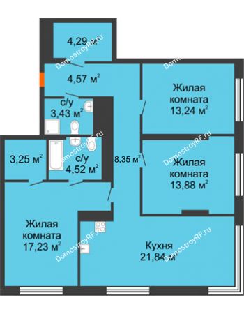3 комнатная квартира 94,6 м² в ЖК Октябрьский, дом ГП-3