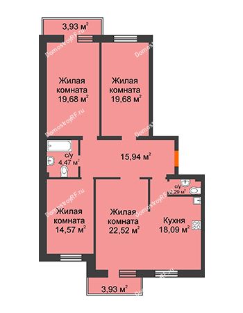 4 комнатная квартира 119,6 м² в ЖК Норма, дом № 1, блок секции №4, №5