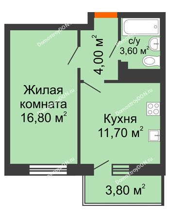 1 комнатная квартира 38,1 м² в ЖК Я, дом  Литер 2