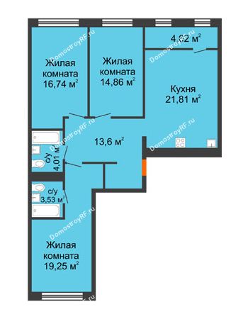 3 комнатная квартира 96,11 м² в ЖК Мозаика Парк	, дом ГП-1