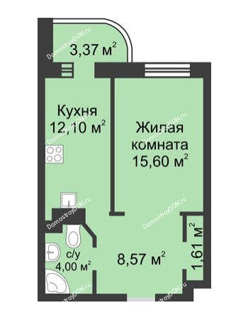 1 комнатная квартира 45,23 м² - ЖК Петровская Крепость