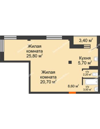 2 комнатная квартира 68,2 м² - ЖК Южная Башня