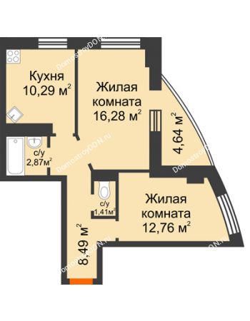 2 комнатная квартира 54,42 м² в ЖК Звезда, дом № 1