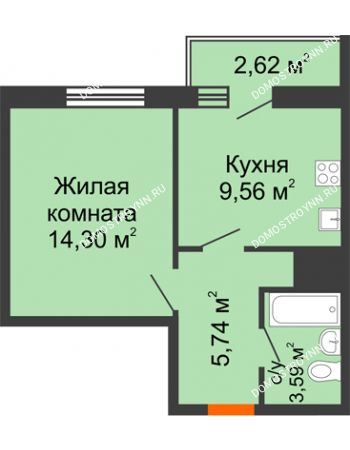 1 комнатная квартира 35,81 м² - ЖК Комарово