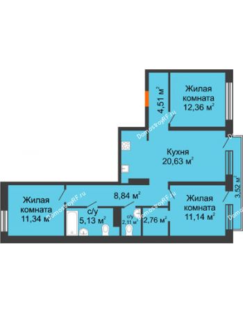3 комнатная квартира 79,88 м² в Микрорайон Видный	, дом ГП-20