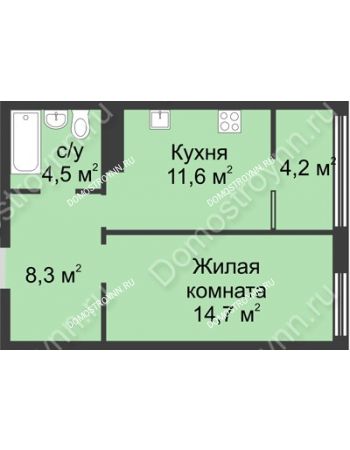 1 комнатная квартира 43,3 м² в ЖК Славянский квартал, дом № 5а, 7