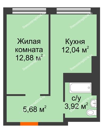 1 комнатная квартира 34,73 м² - ЖК Левенцовский